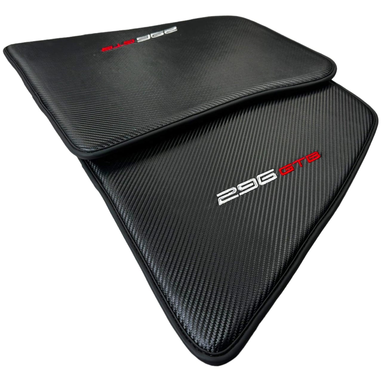Luxury carbon fiber leather floor mats for Ferrari 296 GTB (2022-2025), custom fit, premium quality, precise fitment. - diamo